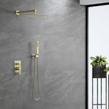 Brass Rainfall Shower System, Luxuly Bathroom Shower Faucet Combo Set Brushed Champaign